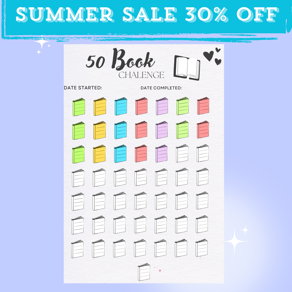 50 Book Reading Challenge Tracker  – Printable Journal | Reading Log & Book List