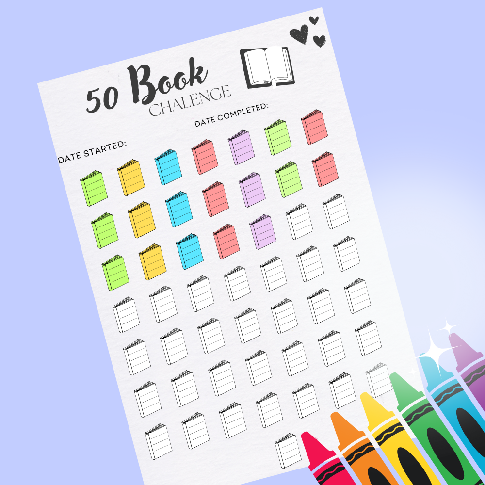 50 Book Reading Challenge Tracker  – Printable Journal | Reading Log & Book List