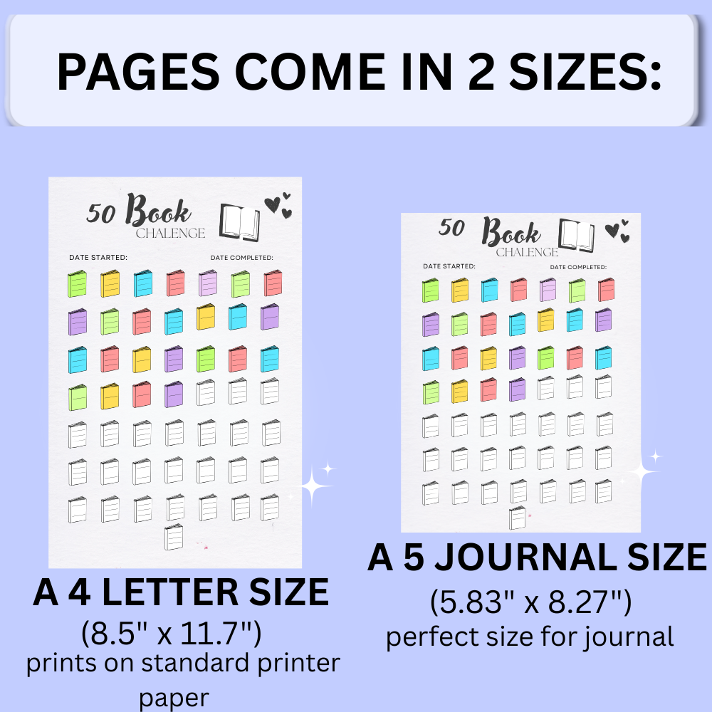 50 Book Reading Challenge Tracker  – Printable Journal | Reading Log & Book List